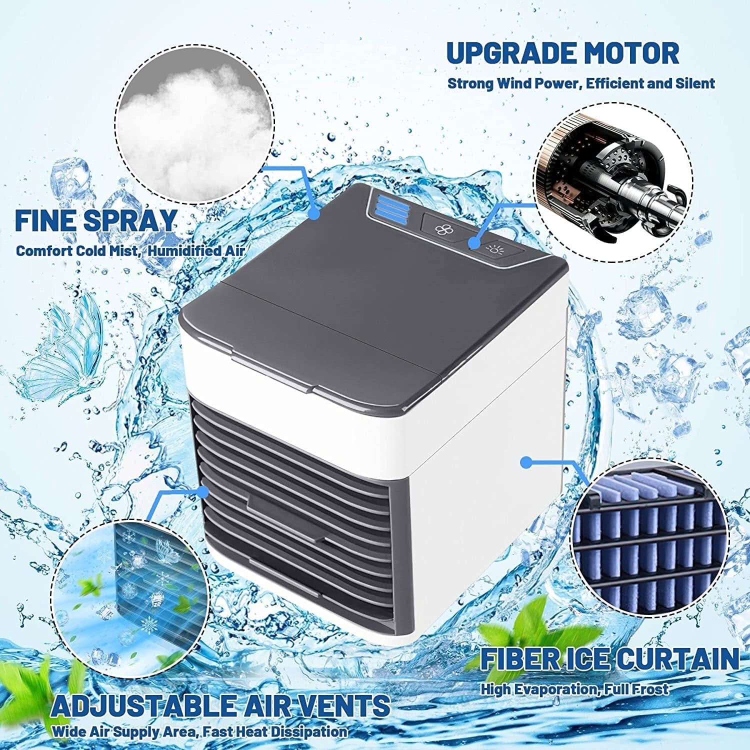 Mini Air Pure Chill 2.0 Evaporative Air Cooler - Grey, Rechargeable Fan, Chase Value, Chase Value