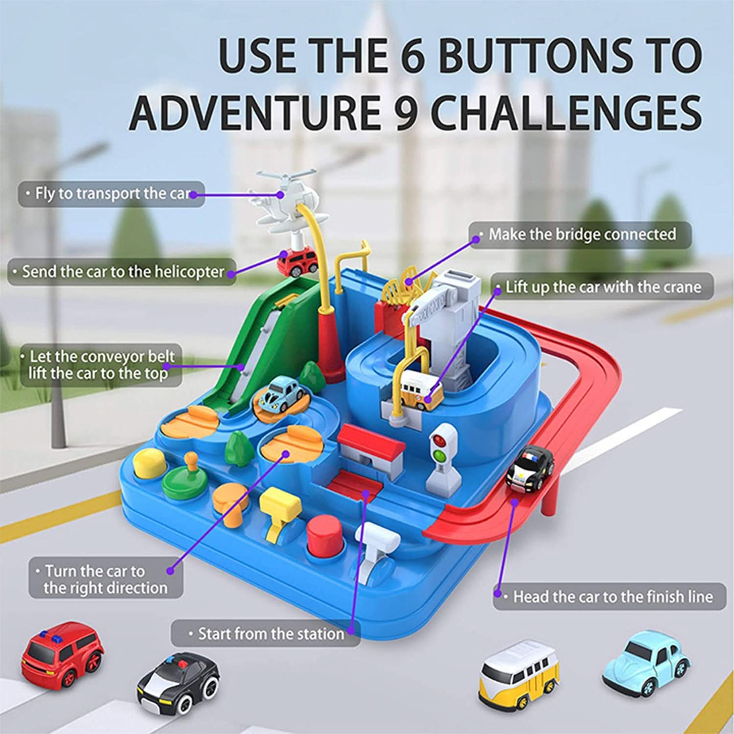 Kids Race Track Big Car Adventure Toy - Multi Color, Non-Remote Control, Chase Value, Chase Value