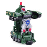 Battery Operated Transformer Combat Tank Robot Toy with Light Music and Bump Function, Die-cast Model Car, Chase Value, Chase Value
