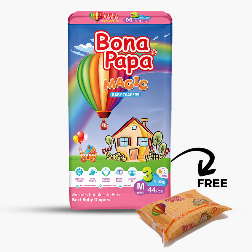 Bona Papa Magic Baby Diaper Regular 44 Pieces - Medium, Diapers & Wipes, Bona Papa, Chase Value