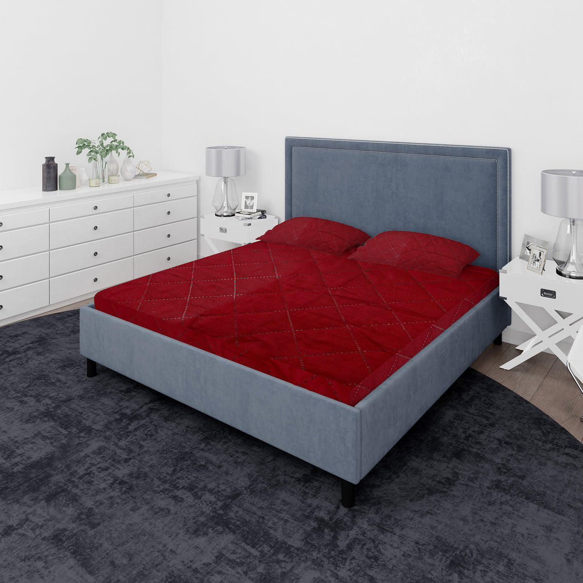 King Quilted Cotton Waterproof Mattress Protector 72X78" - Maroon, Mattress Protector, Chase Value, Chase Value