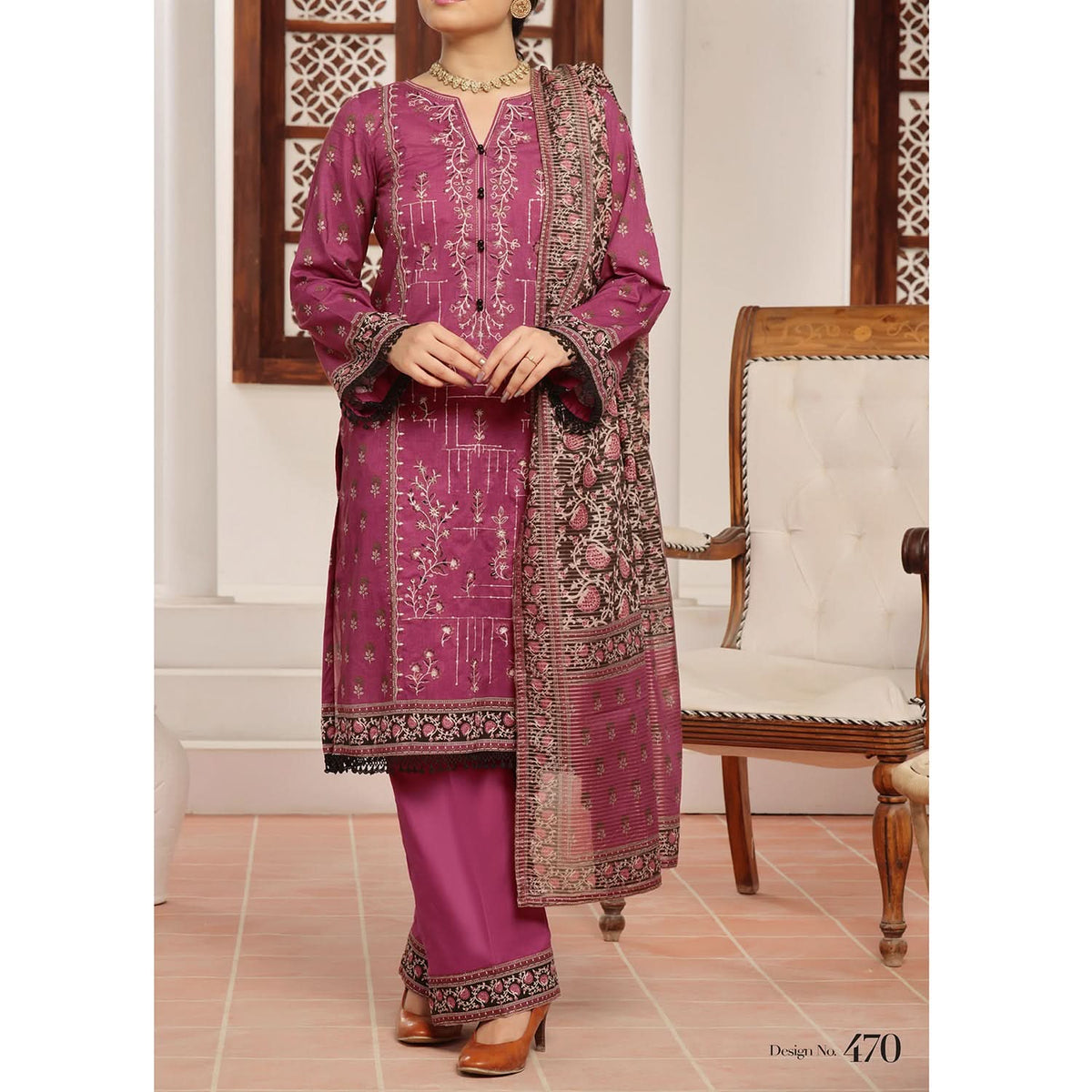MISRI Embroidered Lawn By VS Textile 3-Piecs Unstitched Suit - 470, Women, 3Pcs Shalwar Suit, VS Textile, Chase Value