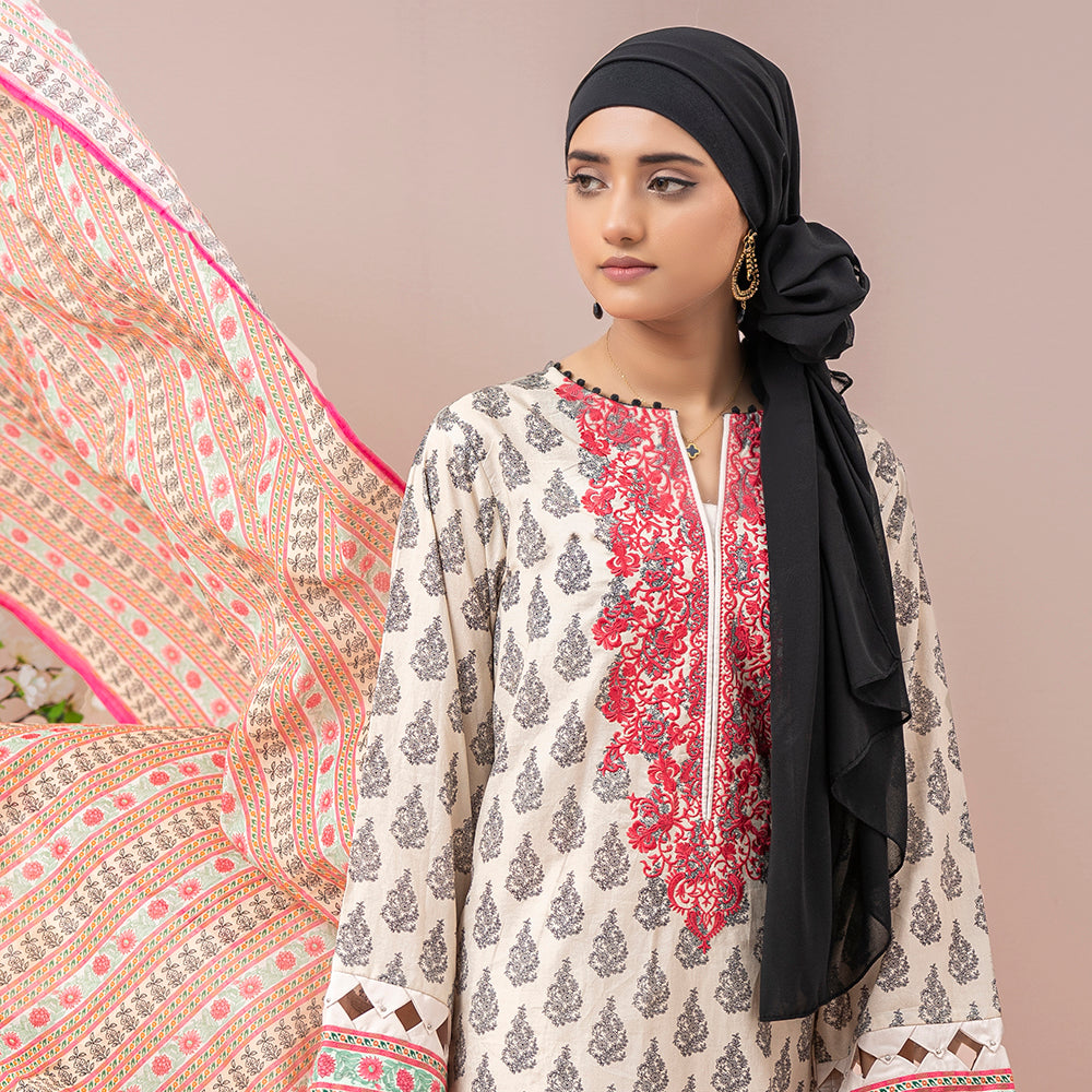 Eminent Embroidered Lawn Digital Printed 3 Piece Suit - S24LPE3P01, Women, Unstitched Kurti, Eminent, Chase Value