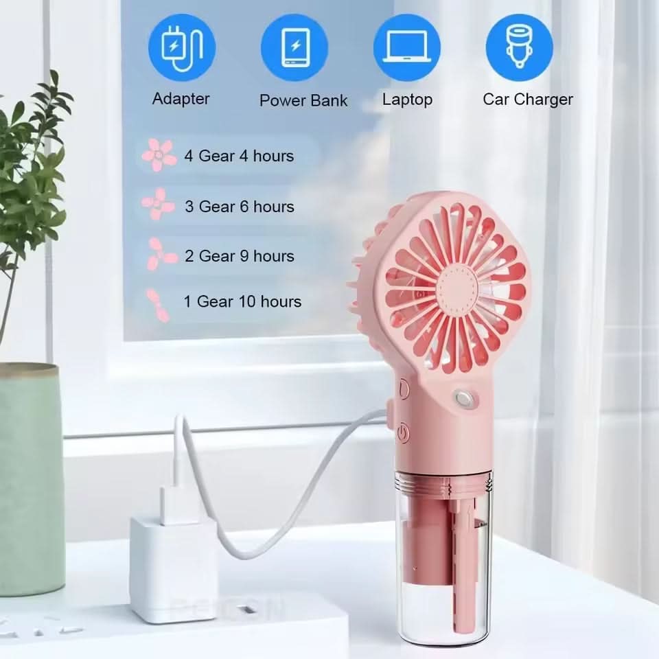 EHF-12 Mini Handheld Spray Fan with Nanotech Mist 4-Speed USB Rechargeable Cooling Fan, Rechargeable Fan, Chase Value, Chase Value