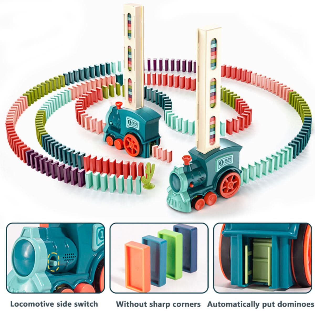 Beauty 260Pcs Kid's Domino Train Blocks Set, Building and Stacking Toy, Die-cast Model Car, Chase Value, Chase Value