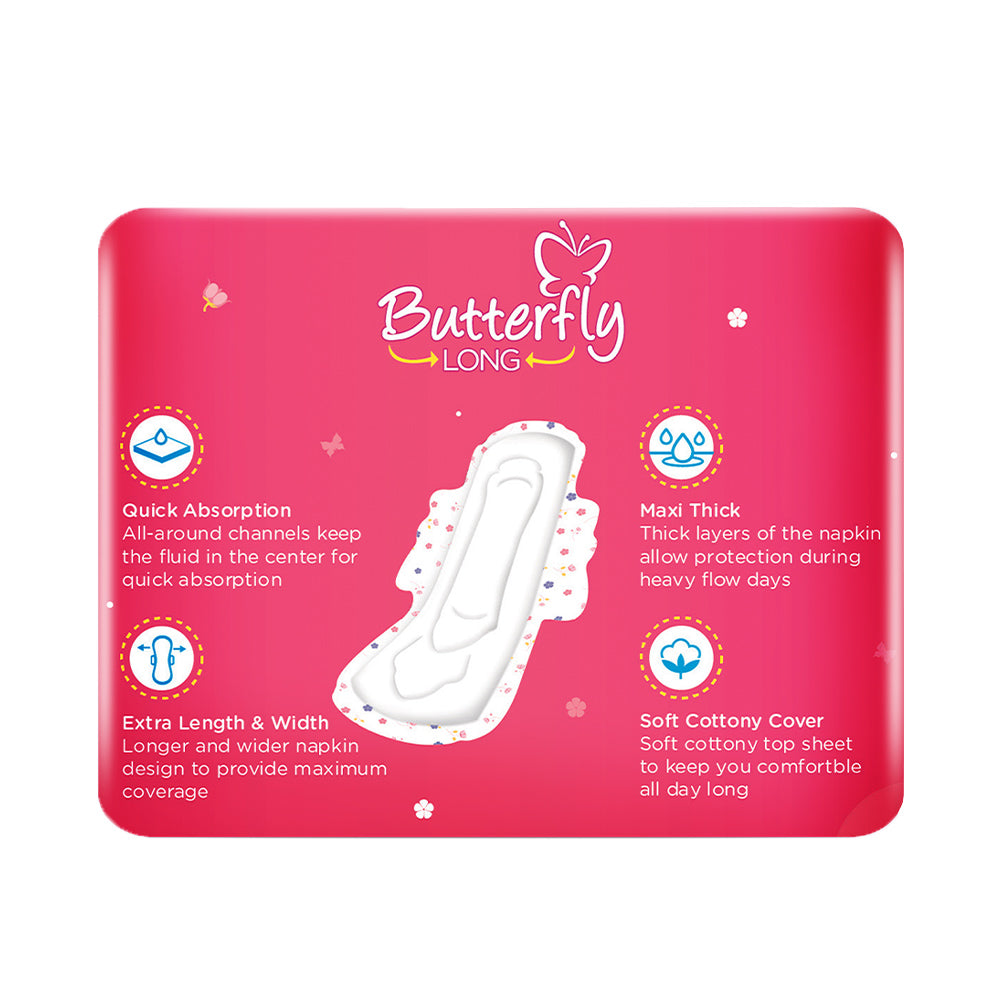 Butterfly Breathable Sanitary Pads Maxi Big Saver 6's Long, Sanitory Napkins, Butterfly, Chase Value