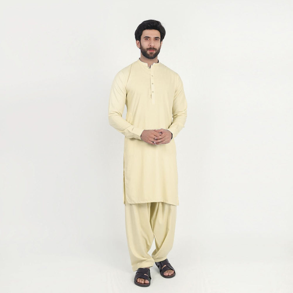Men's Slim Fit Kurta Shalwar Suit - Cream, Men's Shalwar Kameez, Chase Value, Chase Value