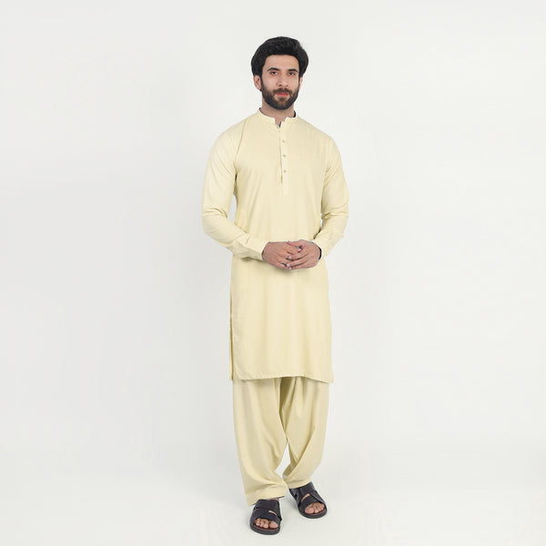 Men's Slim Fit Kurta Shalwar Suit - Cream