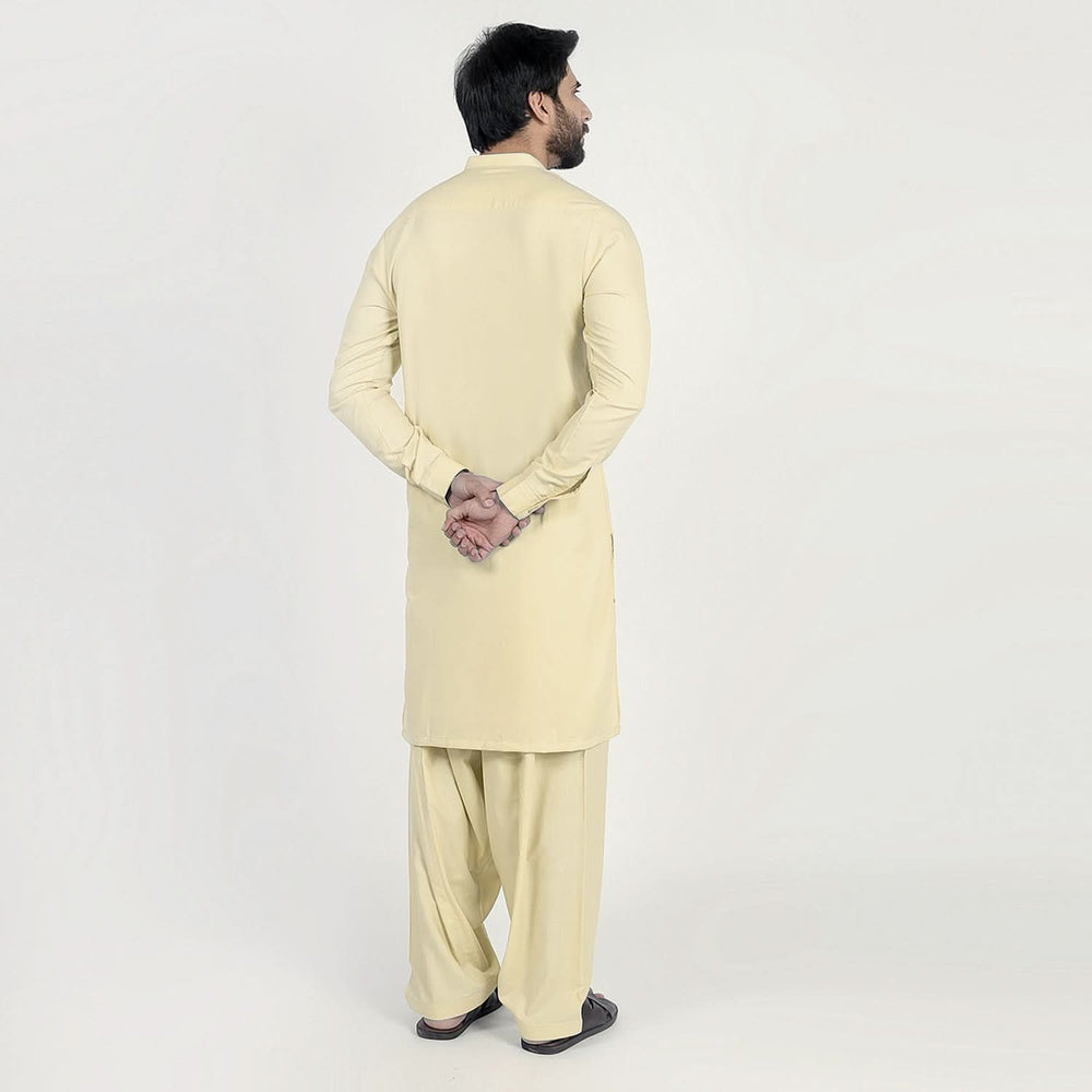 Men's Slim Fit Kurta Shalwar Suit - Cream, Men's Shalwar Kameez, Chase Value, Chase Value