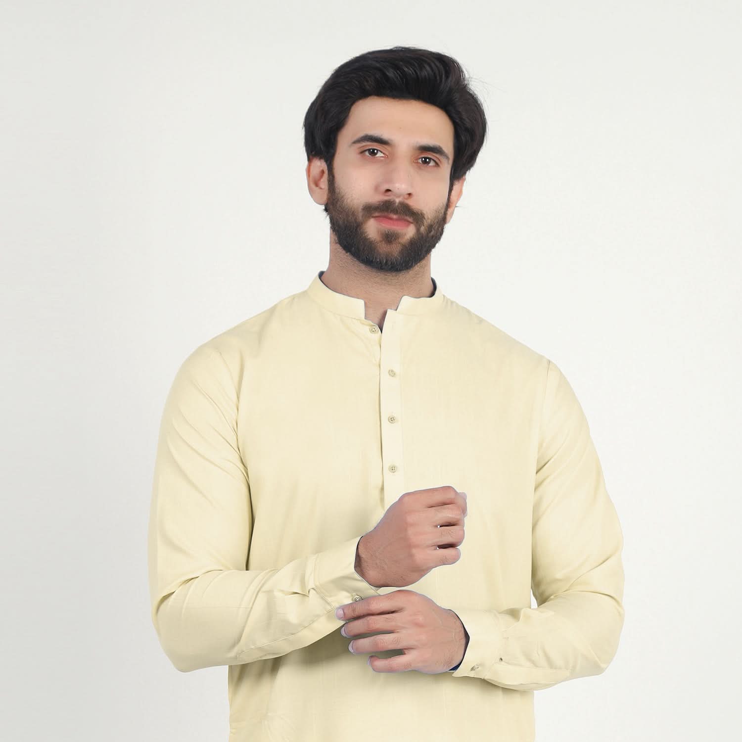 Men's Slim Fit Kurta Shalwar Suit - Cream, Men's Shalwar Kameez, Chase Value, Chase Value