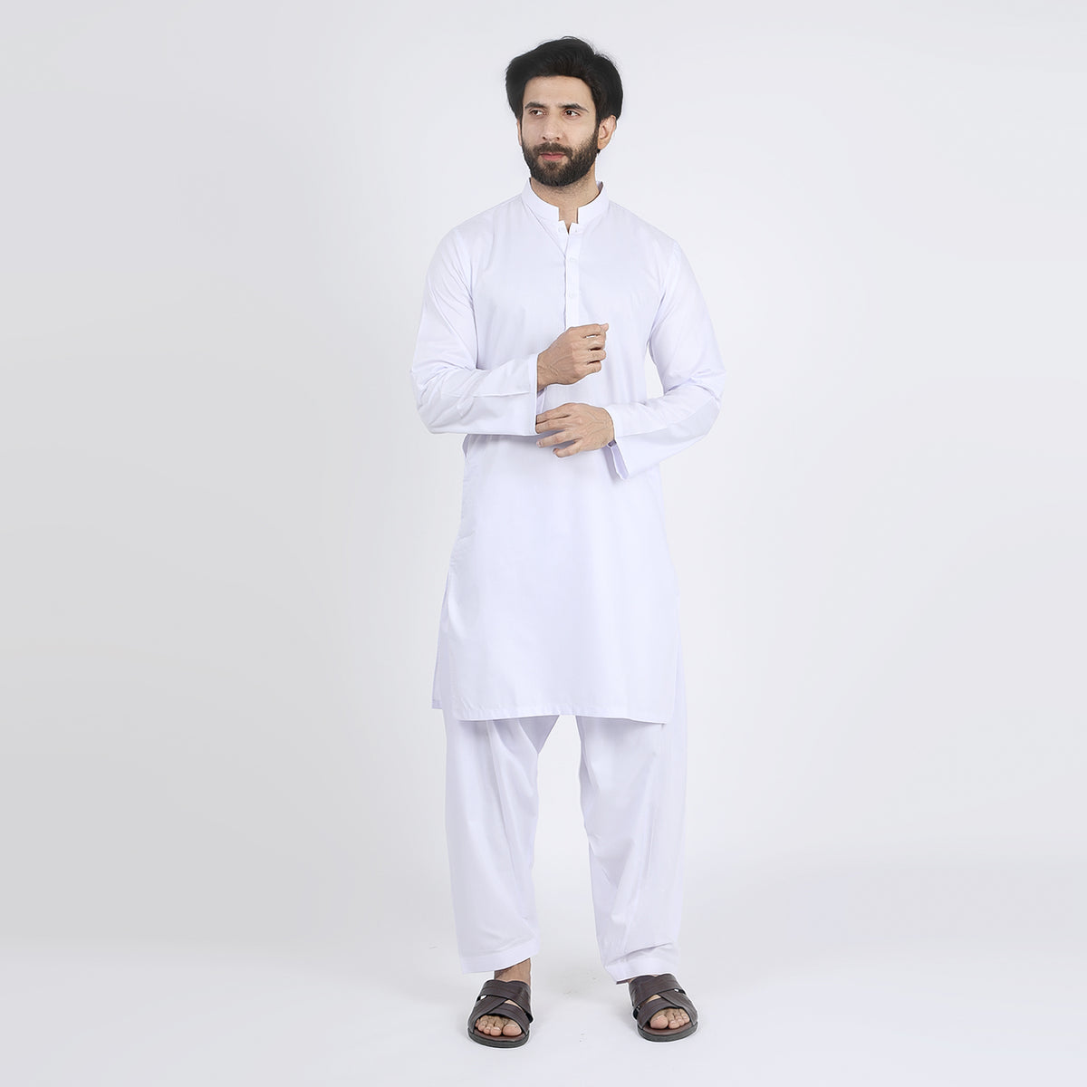Men's Slim Fit Kurta Shalwar Suit - White, Men's Shalwar Kameez, Chase Value, Chase Value