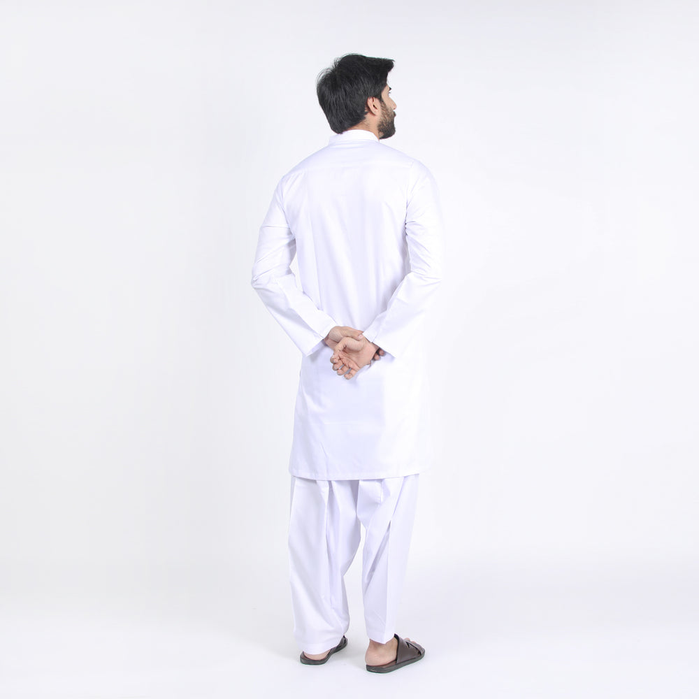 Men's Slim Fit Kurta Shalwar Suit - White, Men's Shalwar Kameez, Chase Value, Chase Value