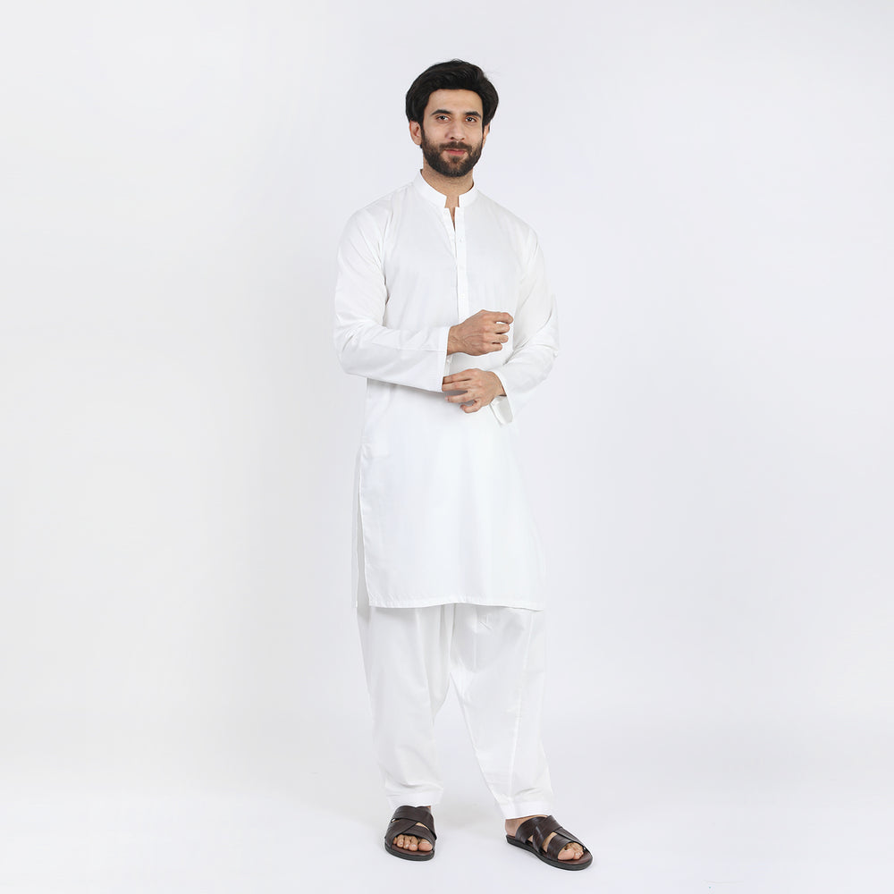 Men's Slim Fit Kurta Shalwar Suit - Off White, Men's Shalwar Kameez, Chase Value, Chase Value