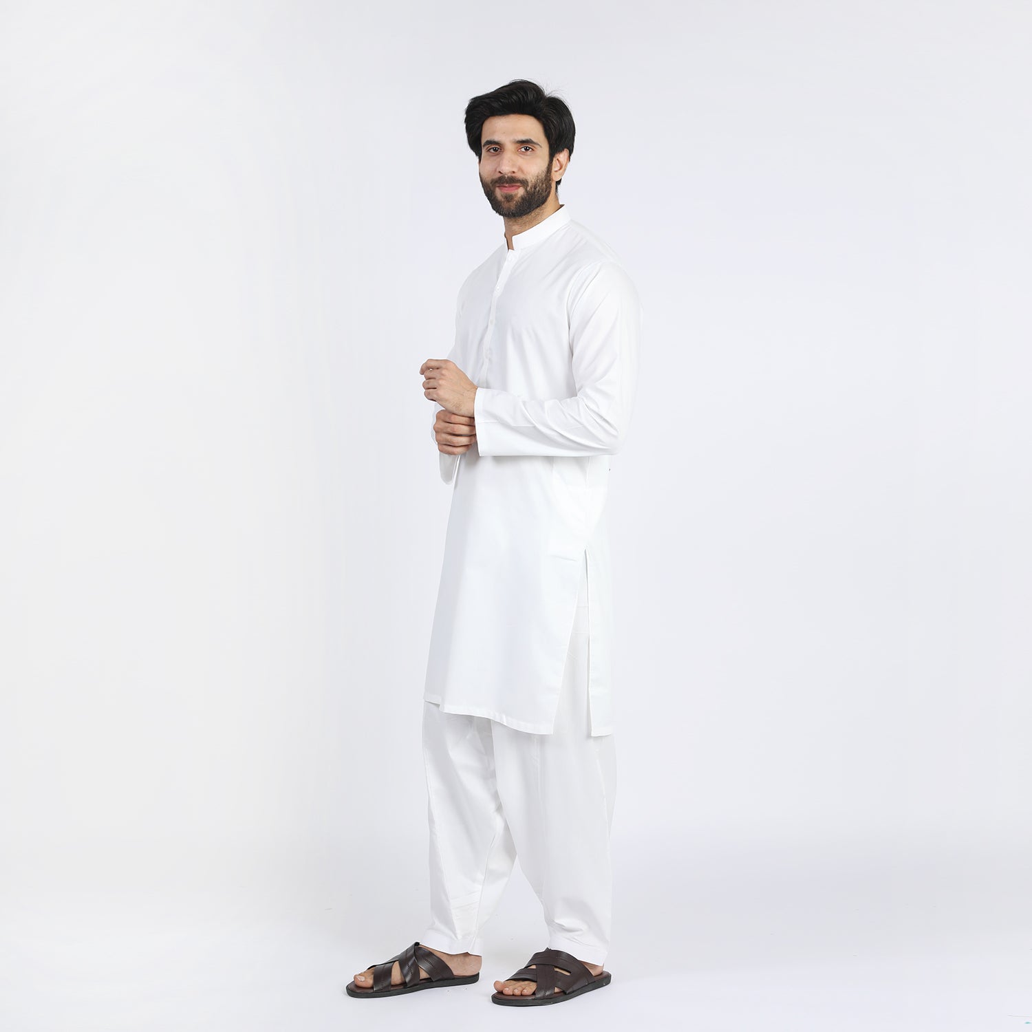 Men's Slim Fit Kurta Shalwar Suit - Off White, Men's Shalwar Kameez, Chase Value, Chase Value