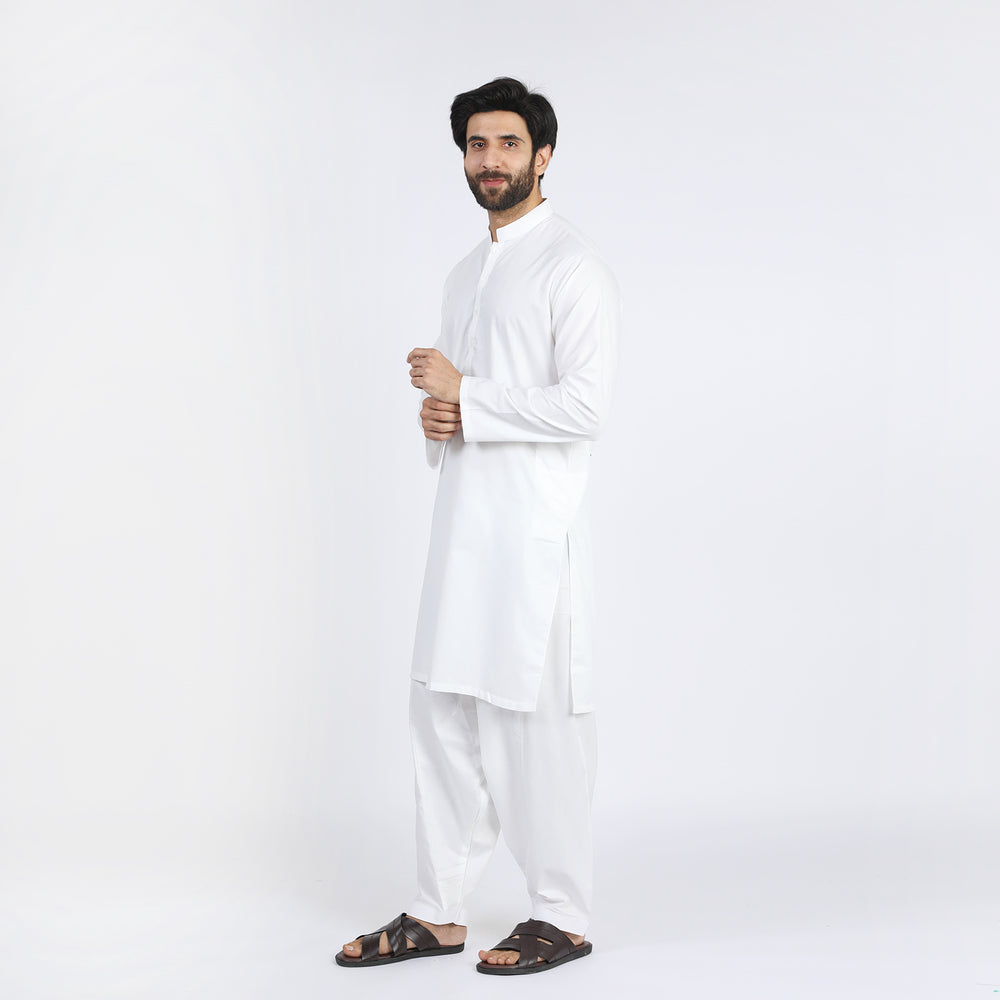 Men's Slim Fit Kurta Shalwar Suit - Off White, Men's Shalwar Kameez, Chase Value, Chase Value