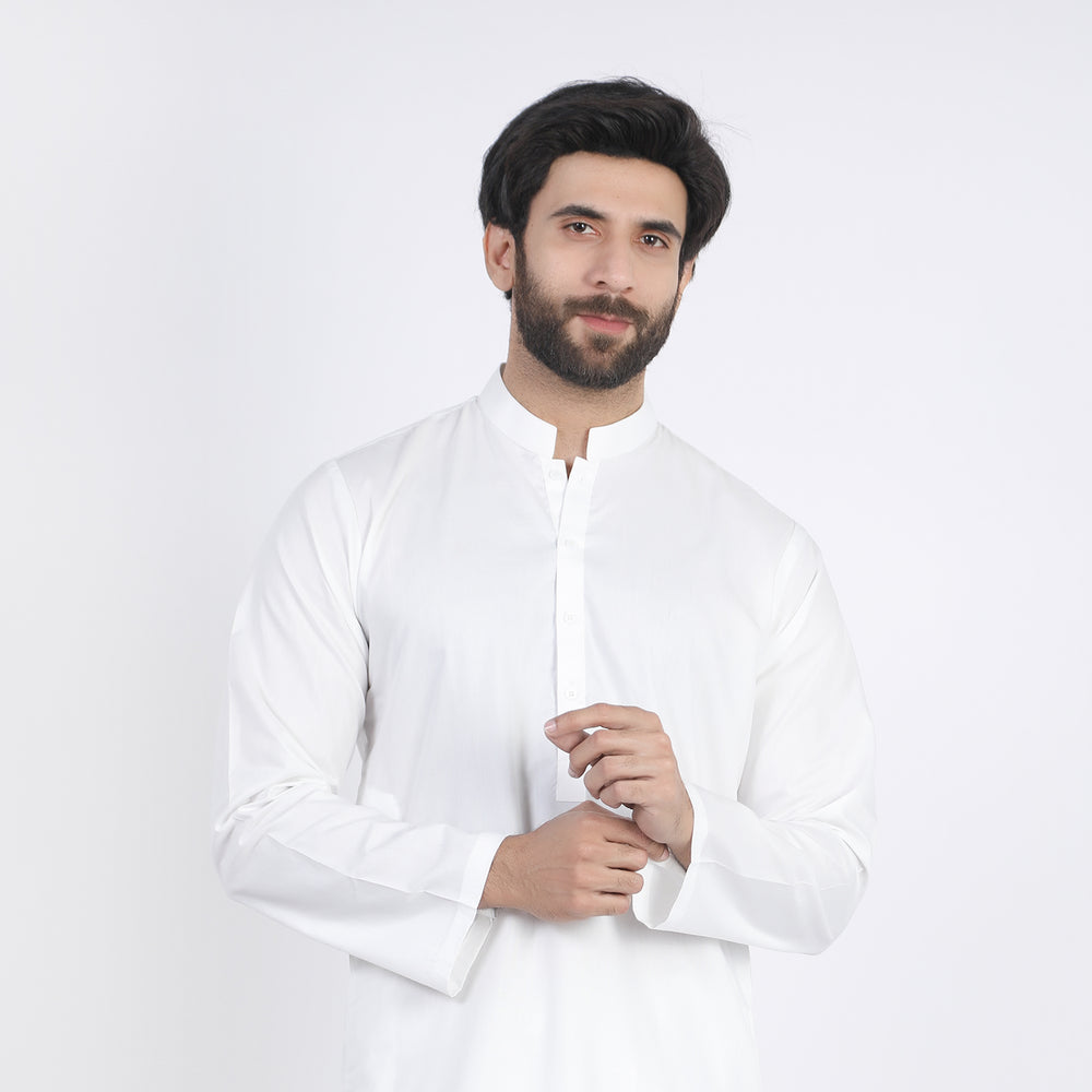Men's Slim Fit Kurta Shalwar Suit - Off White, Men's Shalwar Kameez, Chase Value, Chase Value