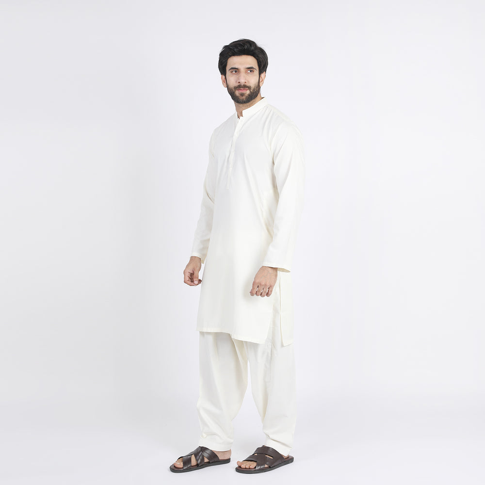 Men's Slim Fit Kurta Shalwar Suit - Cream, Men's Shalwar Kameez, Chase Value, Chase Value