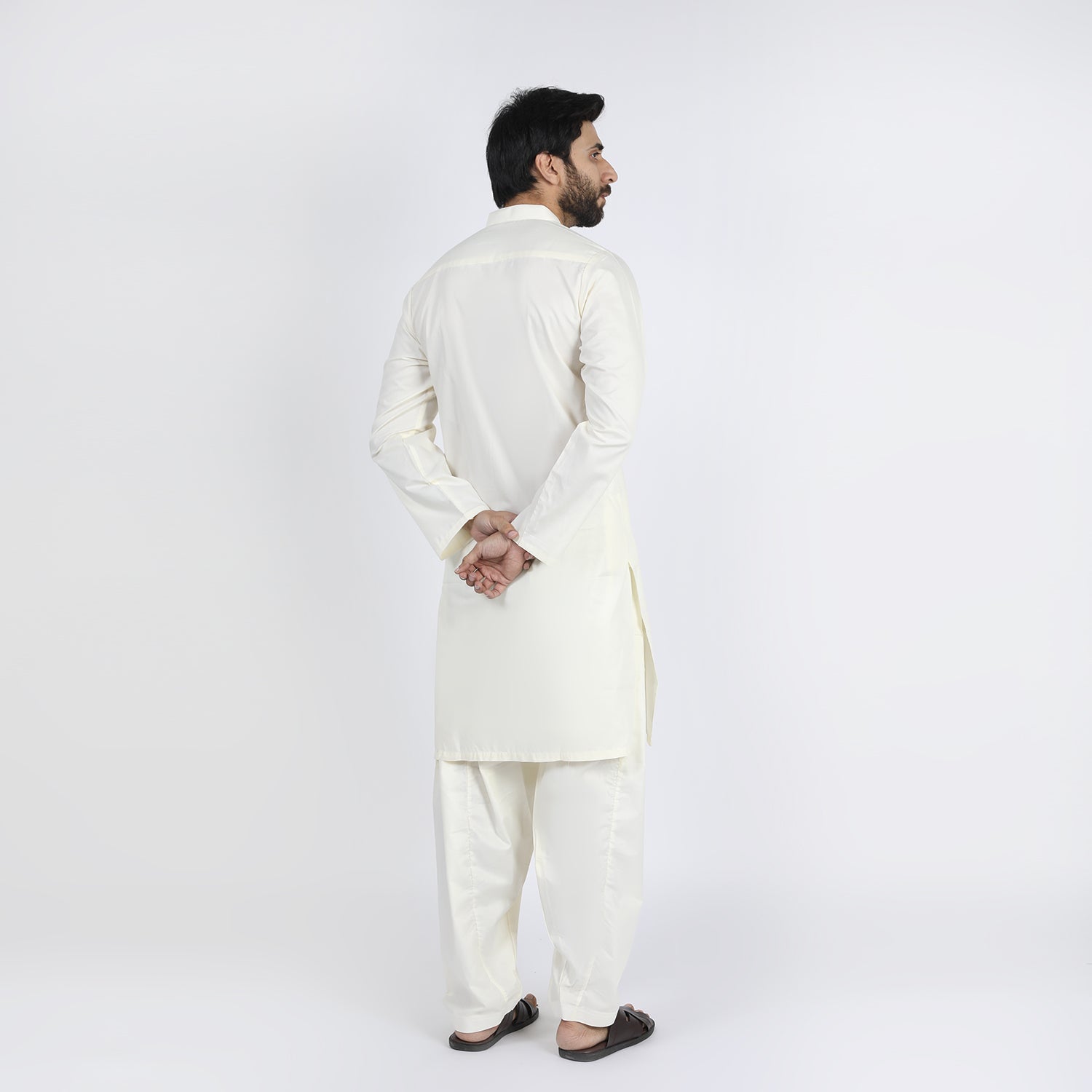 Men's Slim Fit Kurta Shalwar Suit - Cream, Men's Shalwar Kameez, Chase Value, Chase Value