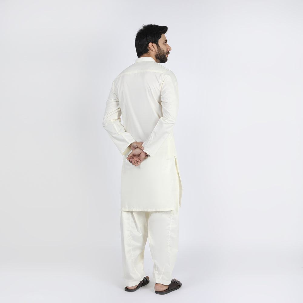 Men's Slim Fit Kurta Shalwar Suit - Cream, Men's Shalwar Kameez, Chase Value, Chase Value