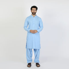 Men's Slim Fit Embroidered Shalwar Suit - Blue