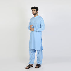 Men's Slim Fit Embroidered Shalwar Suit - Blue