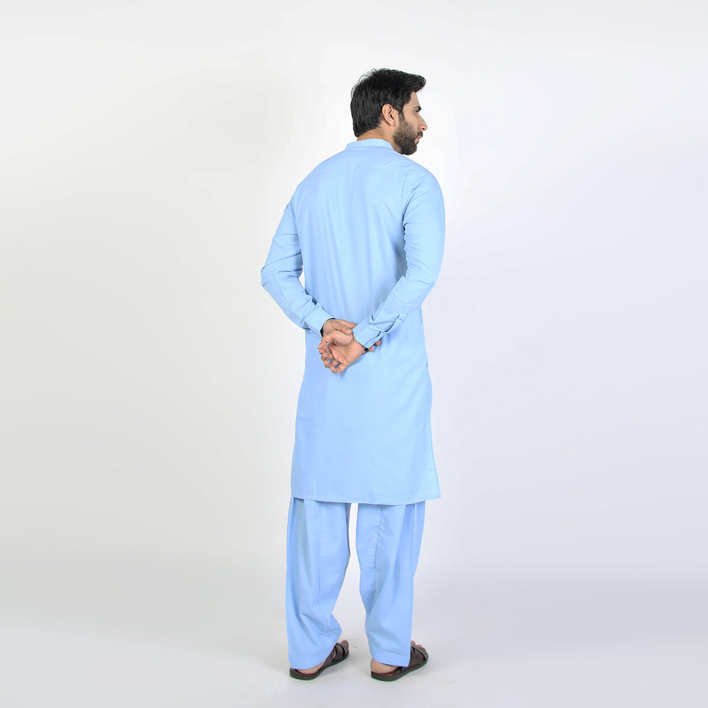 Men's Slim Fit Embroidered Shalwar Suit - Blue, Men's Shalwar Kameez, Chase Value, Chase Value