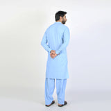 Men's Slim Fit Embroidered Shalwar Suit - Blue, Men's Shalwar Kameez, Chase Value, Chase Value