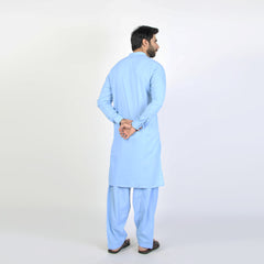 Men's Slim Fit Embroidered Shalwar Suit - Blue