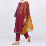 Women's Embroidered 3 Pcs Suit - Maroon, Women Shalwar Suits, Chase Value, Chase Value