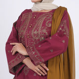 Women's Embroidered 3 Pcs Suit - Maroon, Women Shalwar Suits, Chase Value, Chase Value