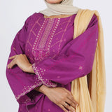 Women's Embroidered Cotton 3Pcs Suit - Purple, Women Shalwar Suits, Chase Value, Chase Value