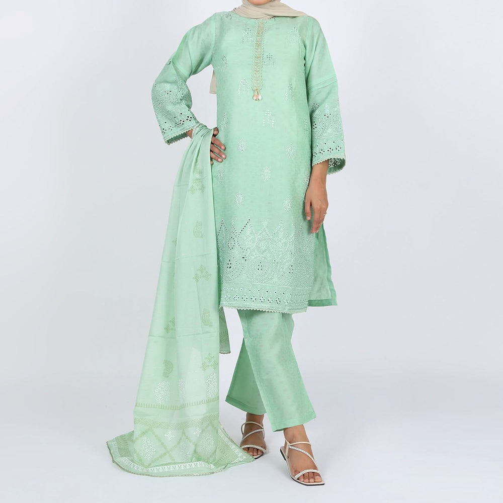 Women's Jacquard 3Pcs Suit - Light Green, Women Shalwar Suits, Chase Value, Chase Value