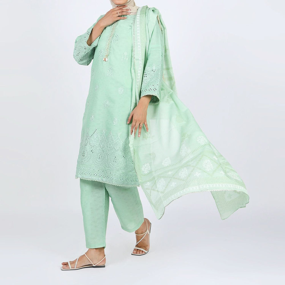Women's Jacquard 3Pcs Suit - Light Green, Women Shalwar Suits, Chase Value, Chase Value