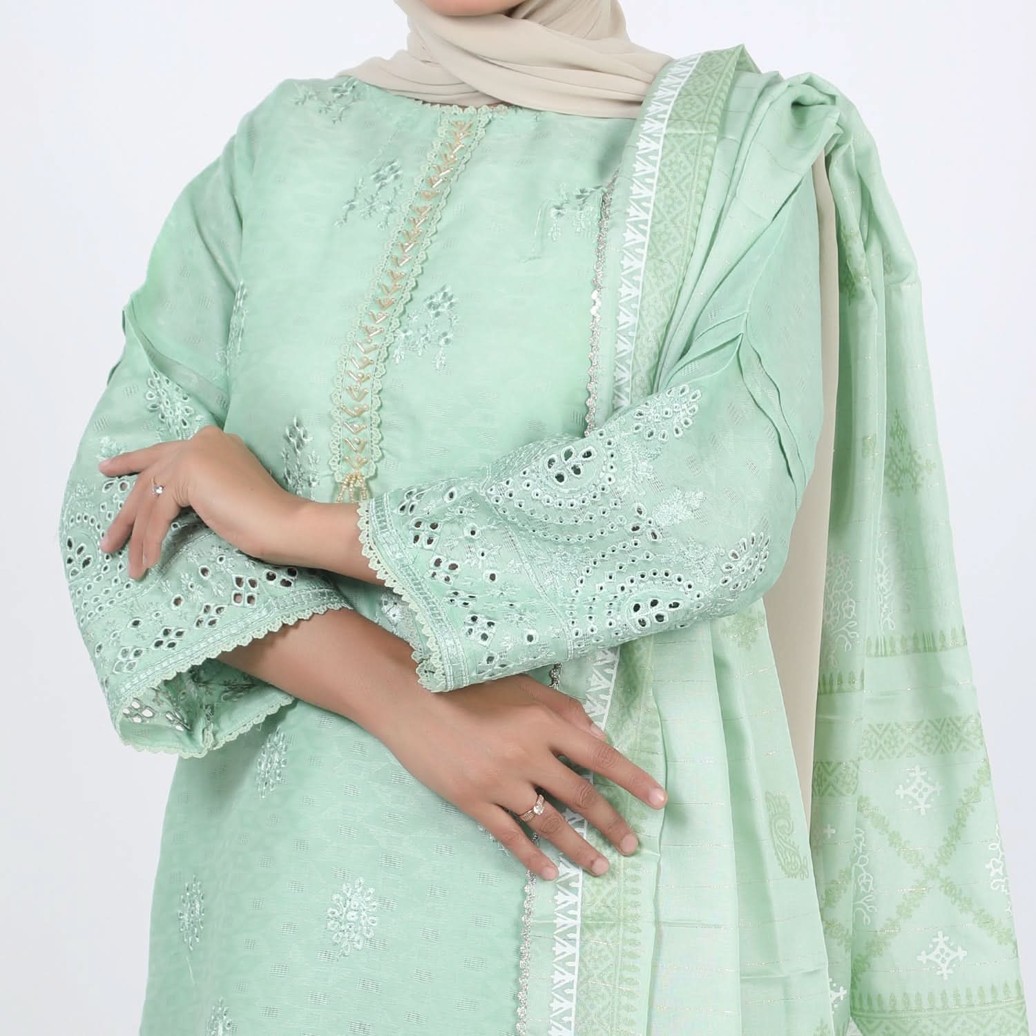 Women's Jacquard 3Pcs Suit - Light Green, Women Shalwar Suits, Chase Value, Chase Value