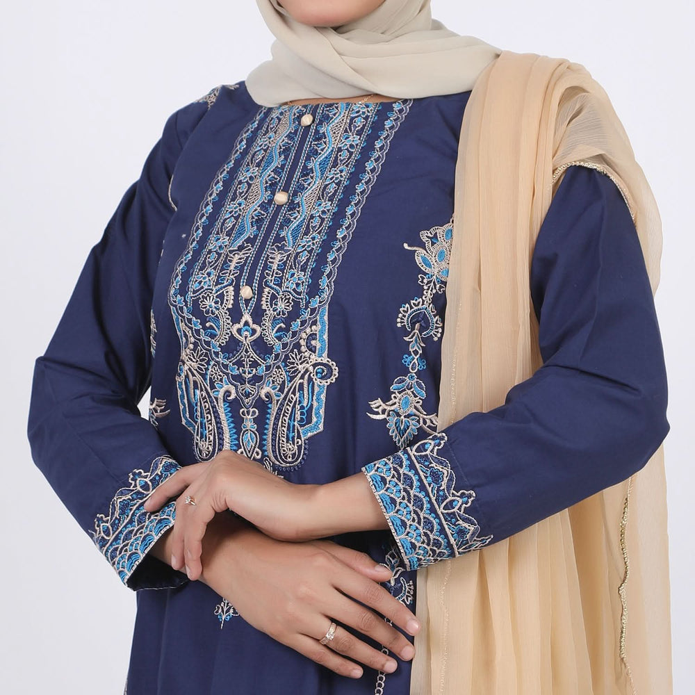 Women's Embroidered 3 Pcs Suit - Blue, Women Shalwar Suits, Chase Value, Chase Value