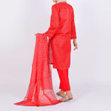 Women’s Stitched 3-Piece Cotton Suit – Red, Women Shalwar Suits, Chase Value, Chase Value