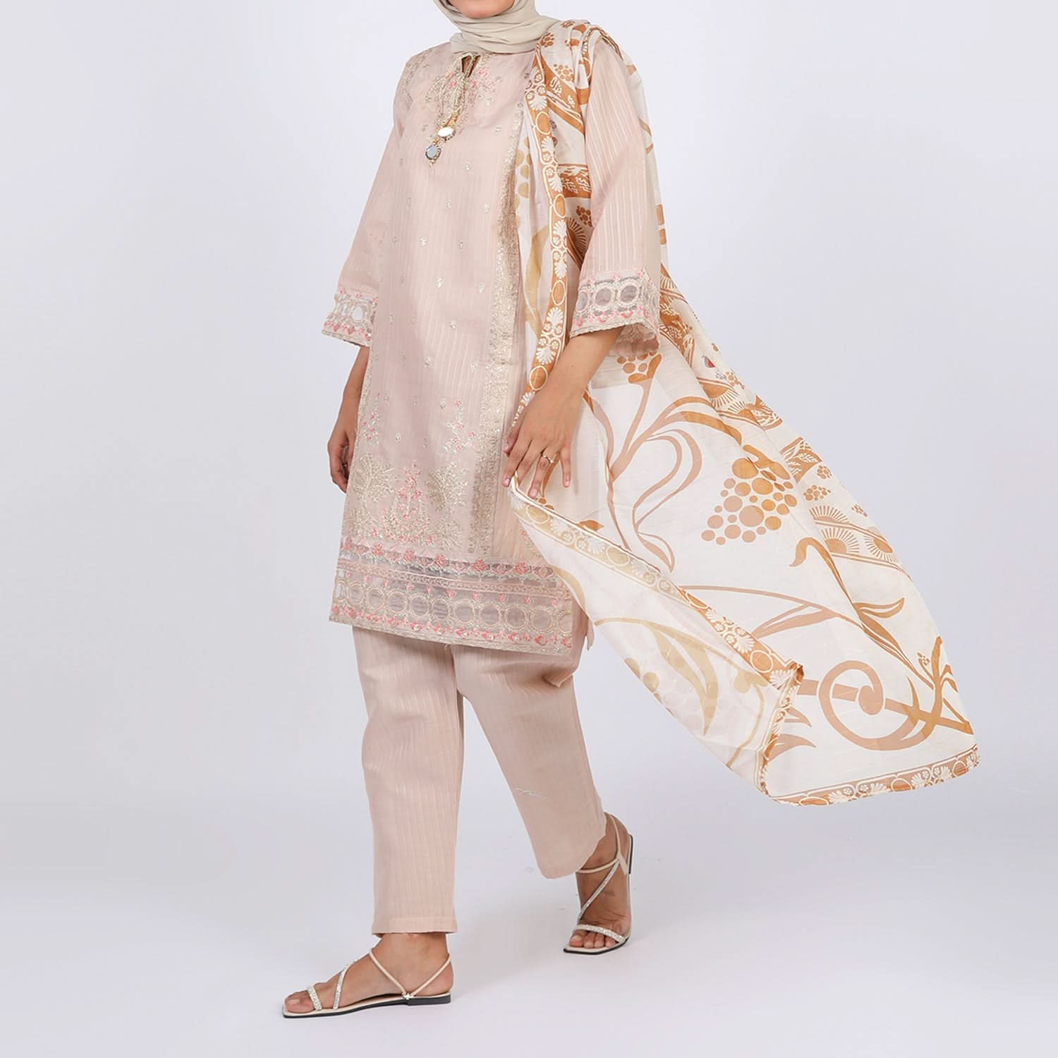 Women’s Stitched 3-Piece Cotton Suit – Nude Beige, Women Shalwar Suits, Chase Value, Chase Value