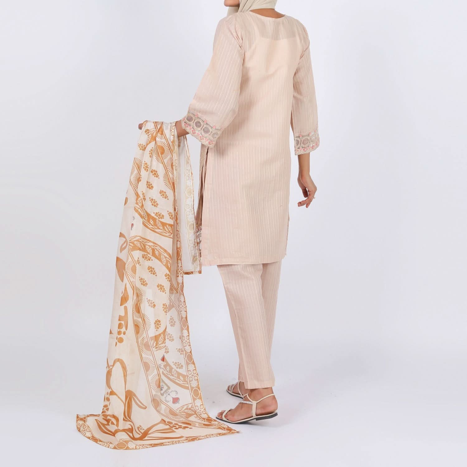 Women’s Stitched 3-Piece Cotton Suit – Nude Beige, Women Shalwar Suits, Chase Value, Chase Value