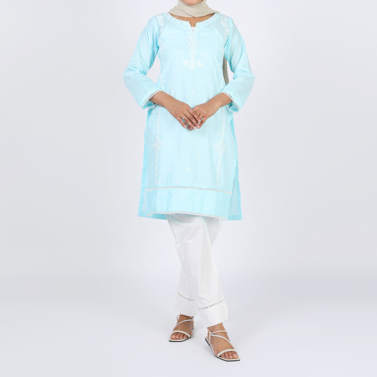 Women's Embroidered Kurti - Sky Blue, Women Ready Kurtis, Chase Value, Chase Value