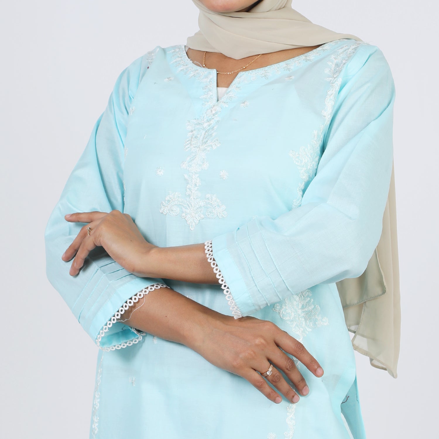 Women's Embroidered Kurti - Sky Blue, Women Ready Kurtis, Chase Value, Chase Value