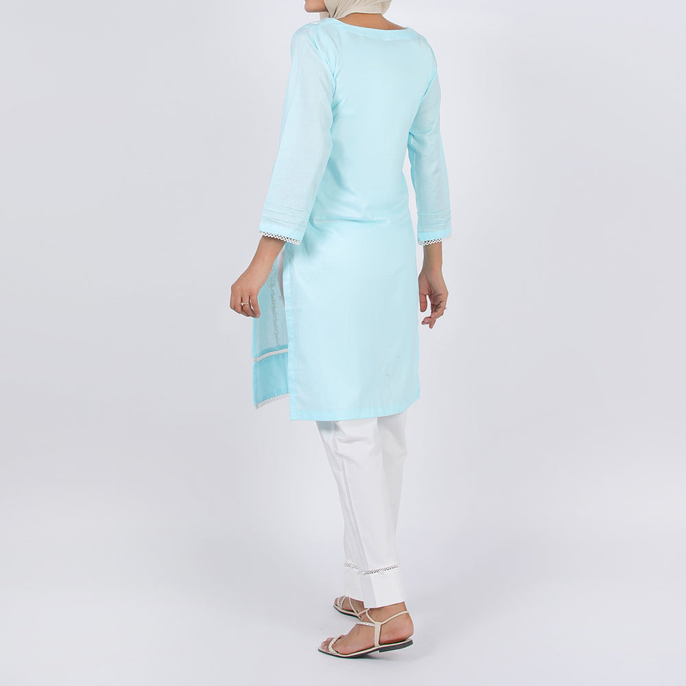 Women's Embroidered Kurti - Sky Blue, Women Ready Kurtis, Chase Value, Chase Value