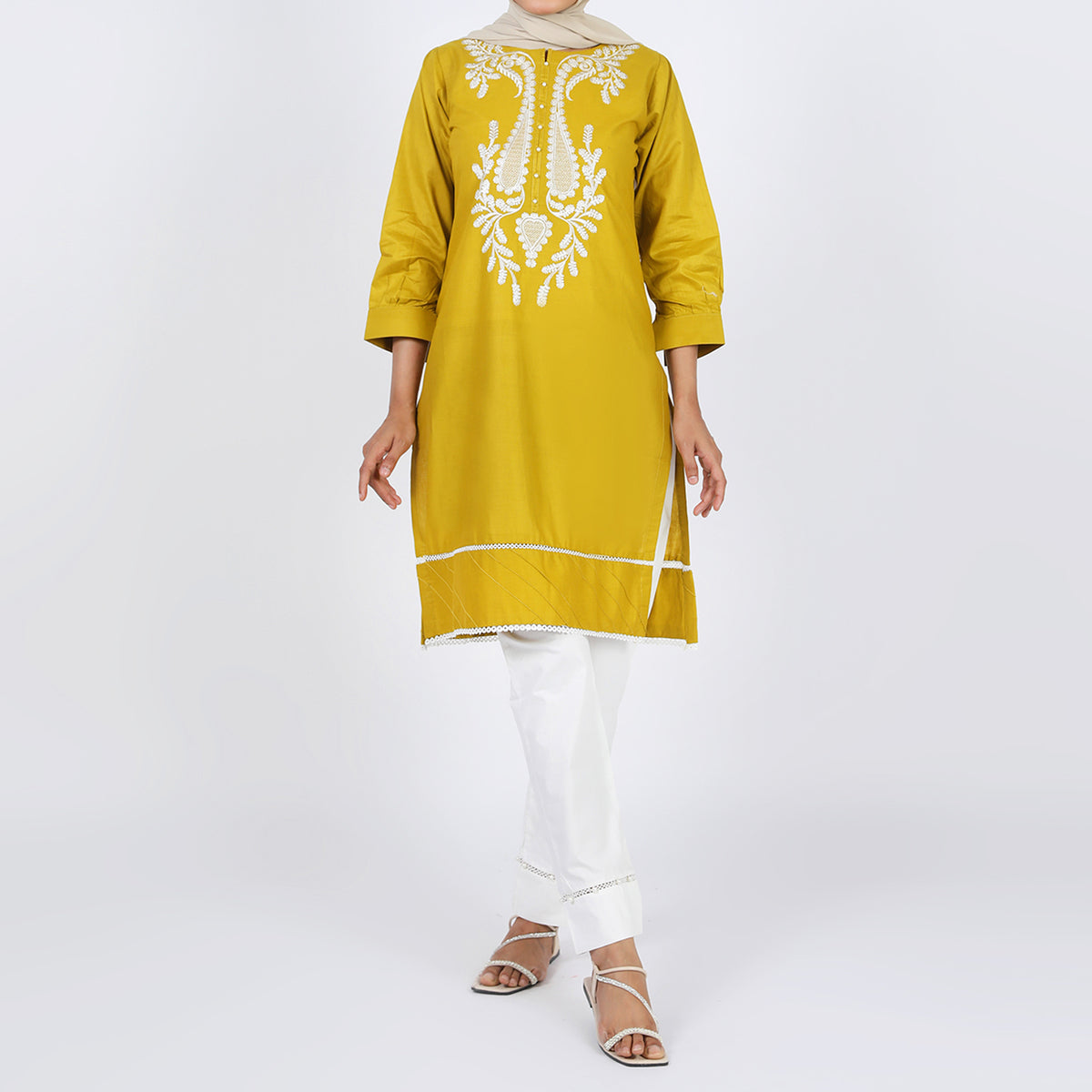 Women's Embroidered Kurti - Mustard, Women Ready Kurtis, Chase Value, Chase Value