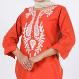 Women's Embroidered Kurti - Rust, Women Ready Kurtis, Chase Value, Chase Value