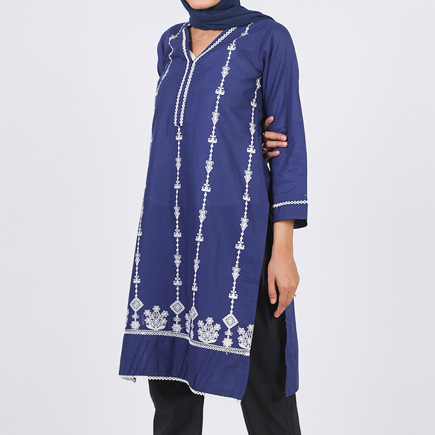 Women's Embroidered Kurti - Navy Blue, Women Ready Kurtis, Chase Value, Chase Value