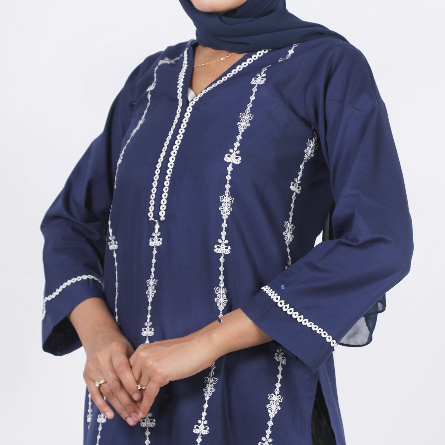 Women's Embroidered Kurti - Navy Blue, Women Ready Kurtis, Chase Value, Chase Value