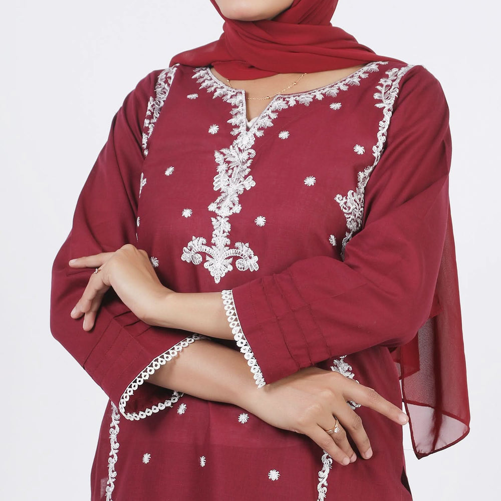 Women's Emboridered Kurti - Maroon, Women Ready Kurtis, Chase Value, Chase Value