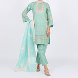 Women’s Stitched 3-Piece Doriya Suit – Green, Women Shalwar Suits, Chase Value, Chase Value