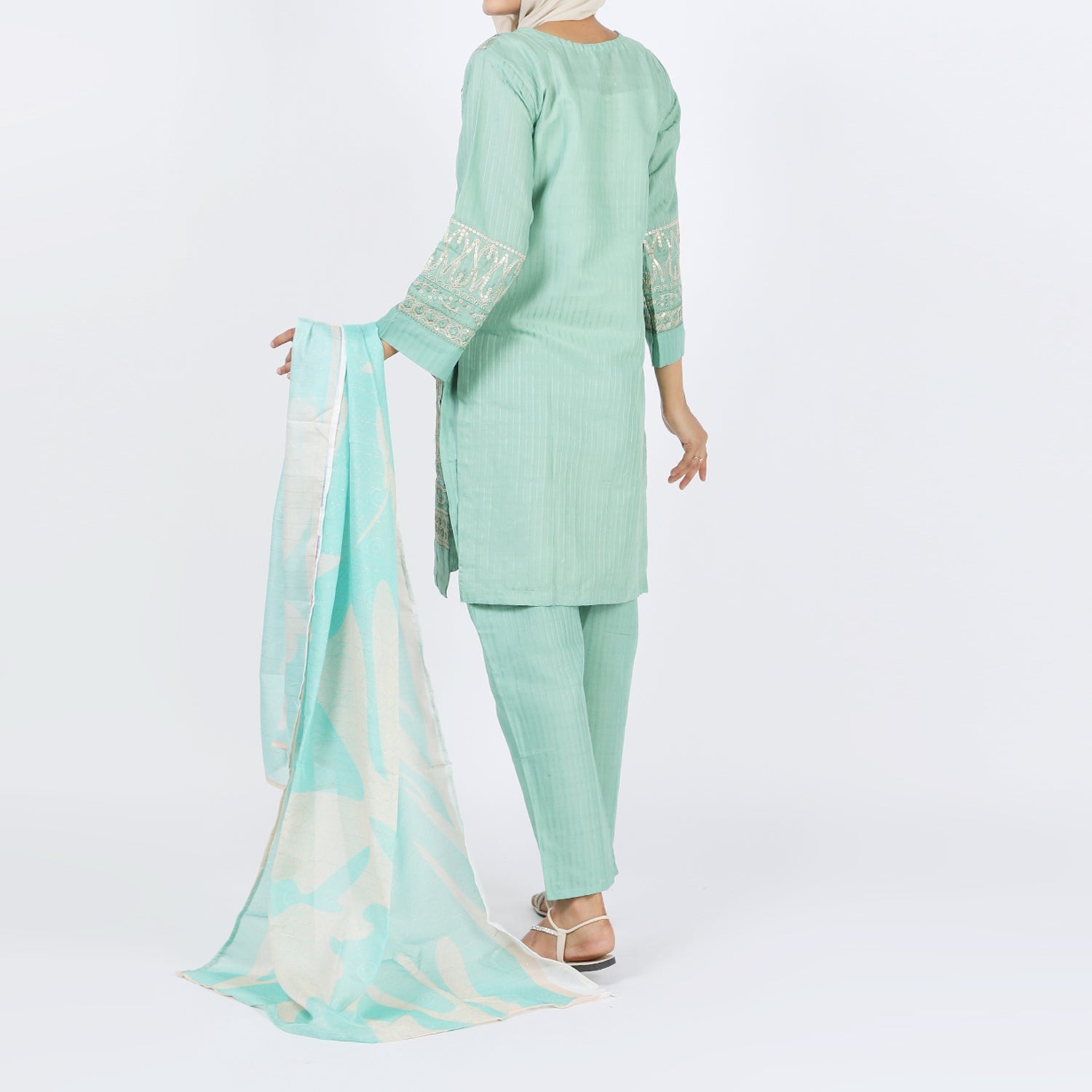 Women’s Stitched 3-Piece Doriya Suit – Green, Women Shalwar Suits, Chase Value, Chase Value