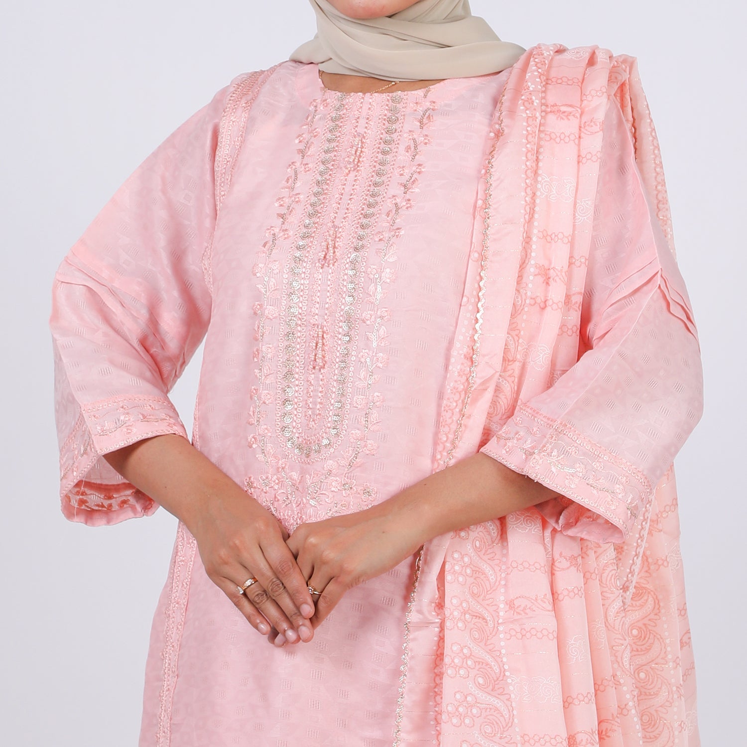 Women's Jacquard 3 Pcs Suit - Pink, Women Shalwar Suits, Chase Value, Chase Value