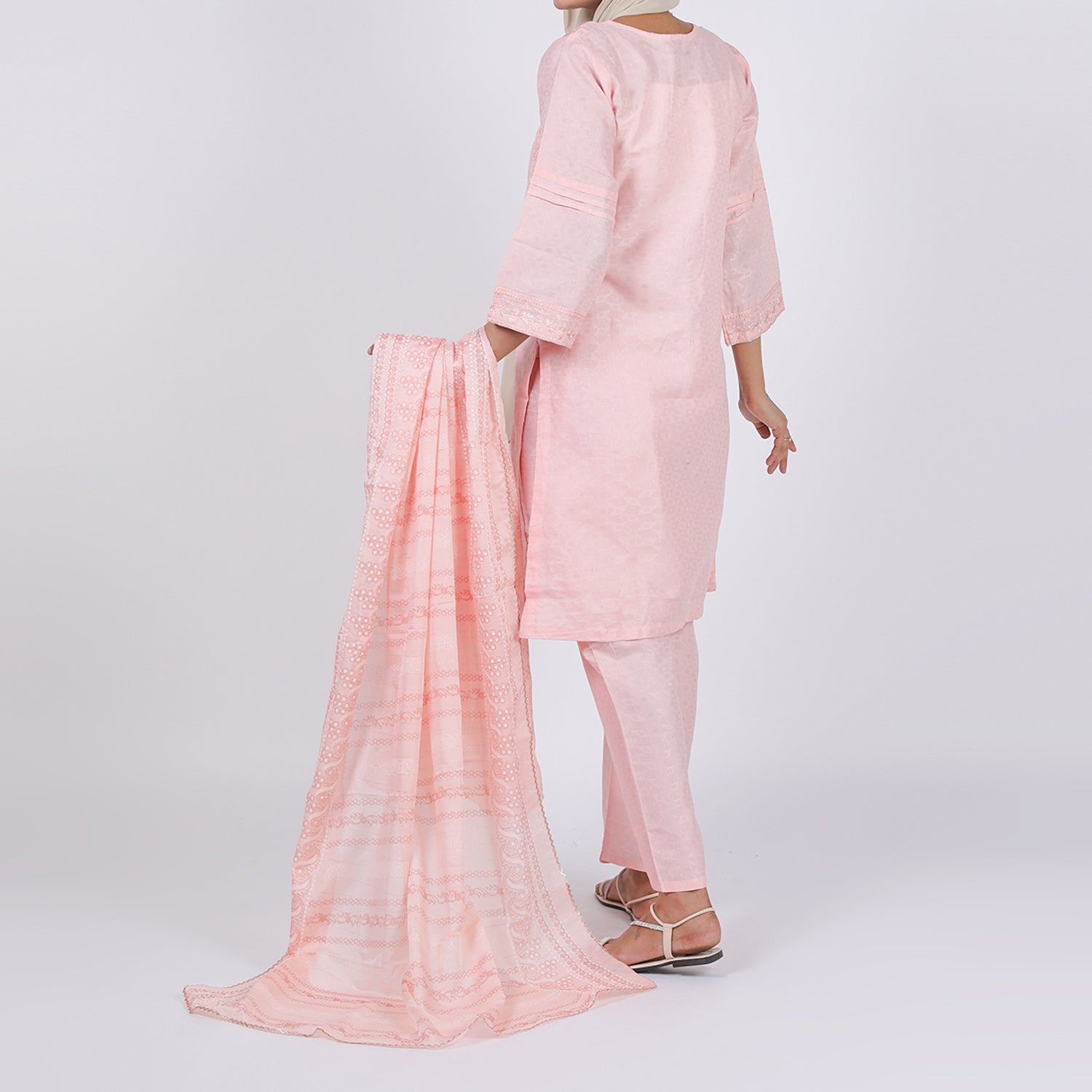 Women's Jacquard 3 Pcs Suit - Pink, Women Shalwar Suits, Chase Value, Chase Value
